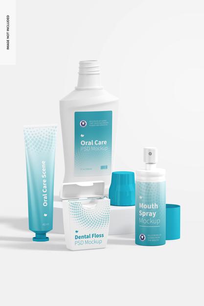 Free Oral Care Scene Mockup, Leaned Psd