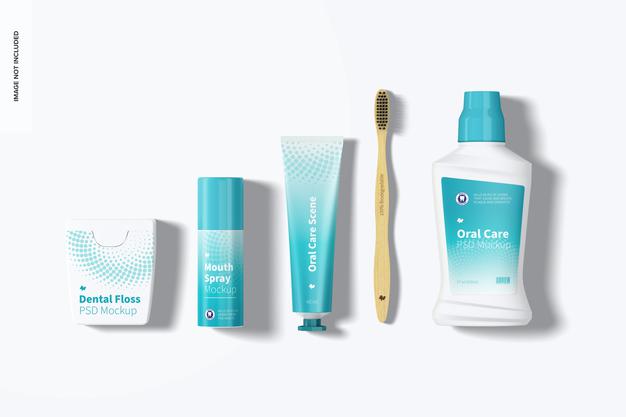 Free Oral Care Scene Mockup, Top View Psd