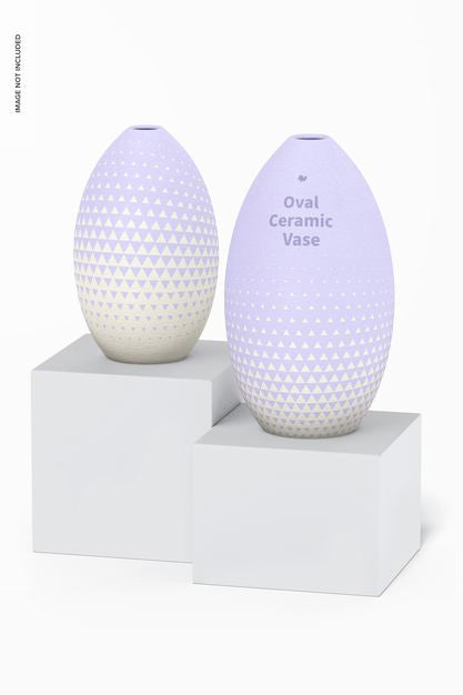 Free Oval Ceramic Vase Set Mockup, Perspective Psd