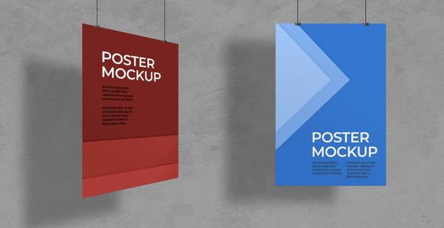 Free Pack Of Posters With Clips Mockup Psd