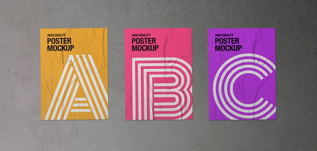 Free Pack Of Three Crumpled Posters Mockup Psd