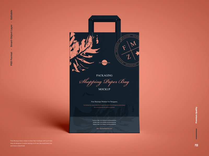 Free Packaging Shopping Paper Bag Mockup