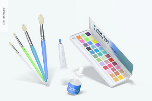 Free Paint Set Mockup, Floating Psd