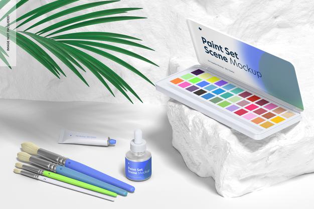 Free Paint Set Mockup, Perspective Psd