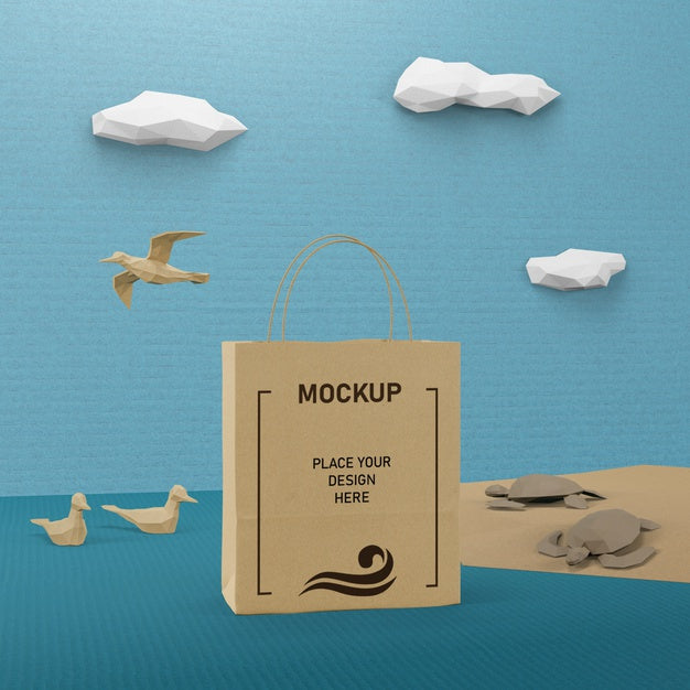 Free Paper Bag And Sea Life Concept With Mock-Up Psd