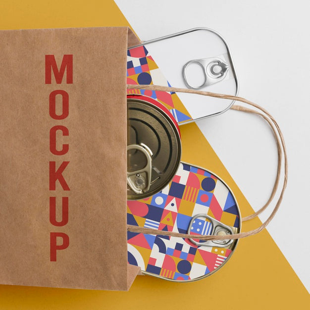 Free Paper Bag With Tin Cans Psd