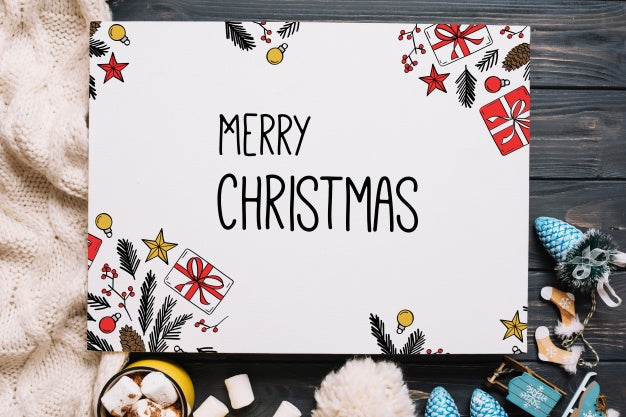 Free Paper Card Mockup With Christmas Elements Psd