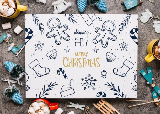 Free Paper Card Mockup With Christmas Elements Psd