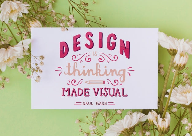 Free Paper Card Mockup With Floral Decoration Psd