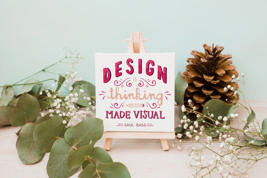 Free Paper Card Mockup With Floral Decoration Psd