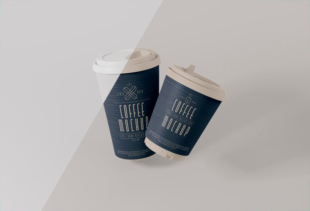 Free Paper Coffee Cups Levitation Mockup Psd