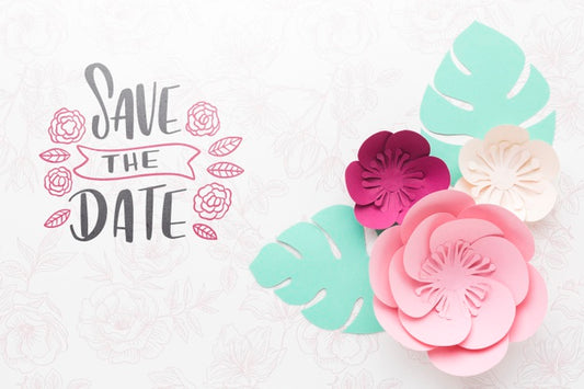 Free Paper Flowers With Wedding Background Mock-Up Psd