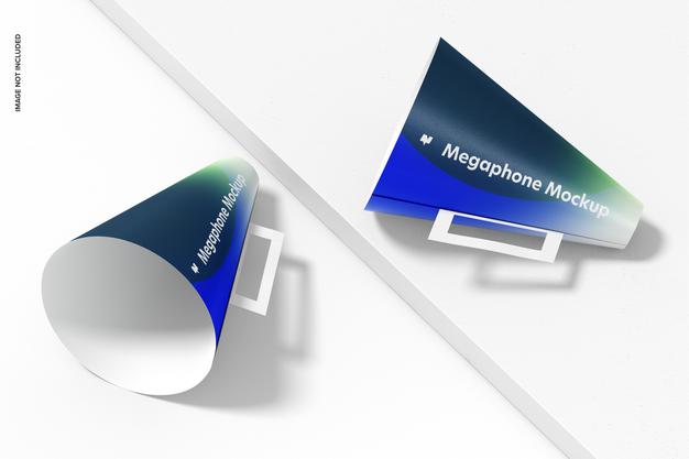 Free Paper Megaphones Mockup, Perspective Psd