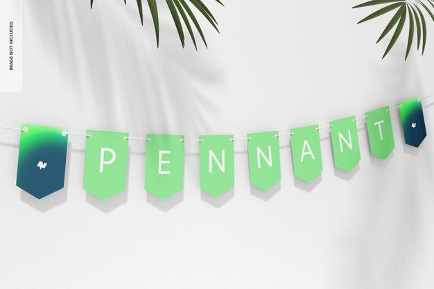 Free Pennant Banner Mockup, Hanging Psd