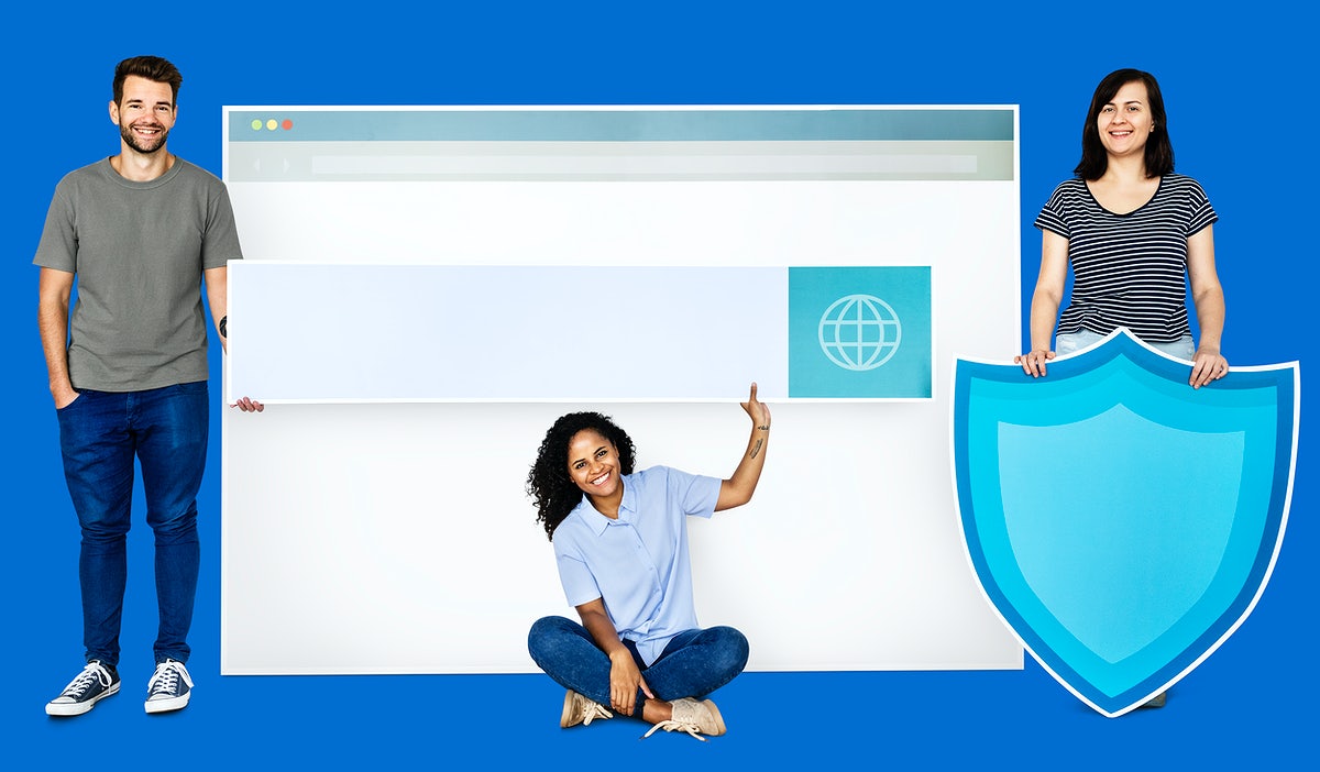 Free People Holding Icons Related To The Theme Of Internet Security