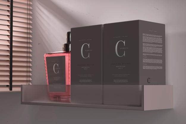 Free Perfume Bottle With Box Mockup Psd