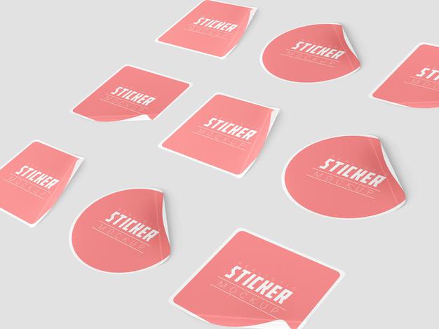 Free Perspective Sticker Set Mockup Psd