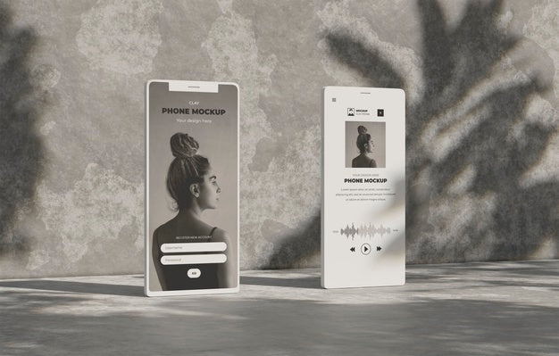 Free Phone Mockup On Concret Wall With Shadow Psd