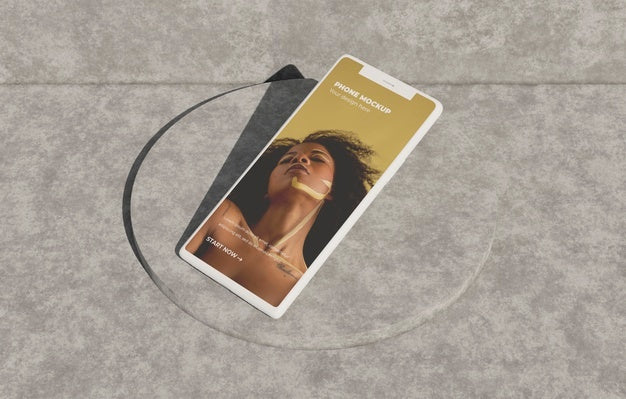 Free Phone Mockup On Concret Wall With Shadow Psd