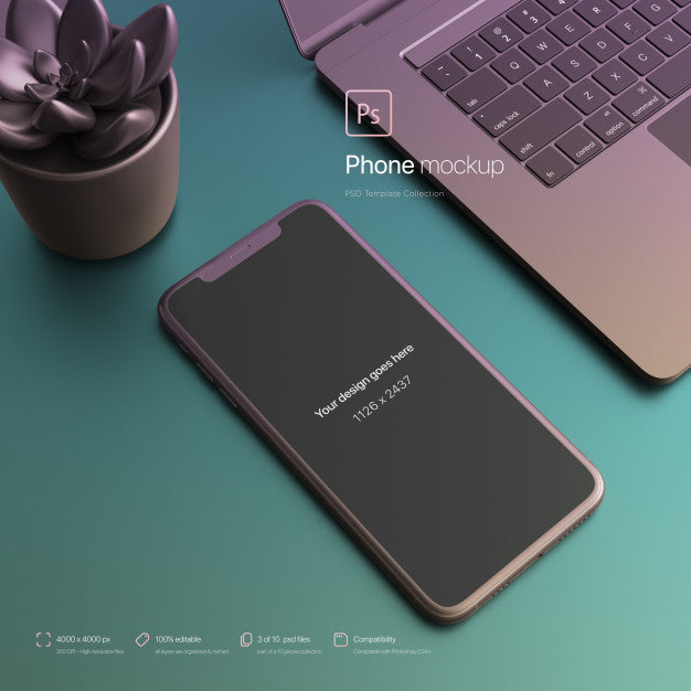 Free Phone Setting Next To A Laptop At An Abstract Desktop Mockup Psd