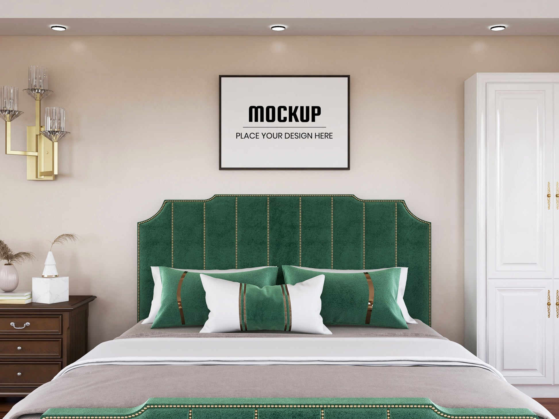 Free Photo Frame Mockup Realistic In The Bedroom Vol.2