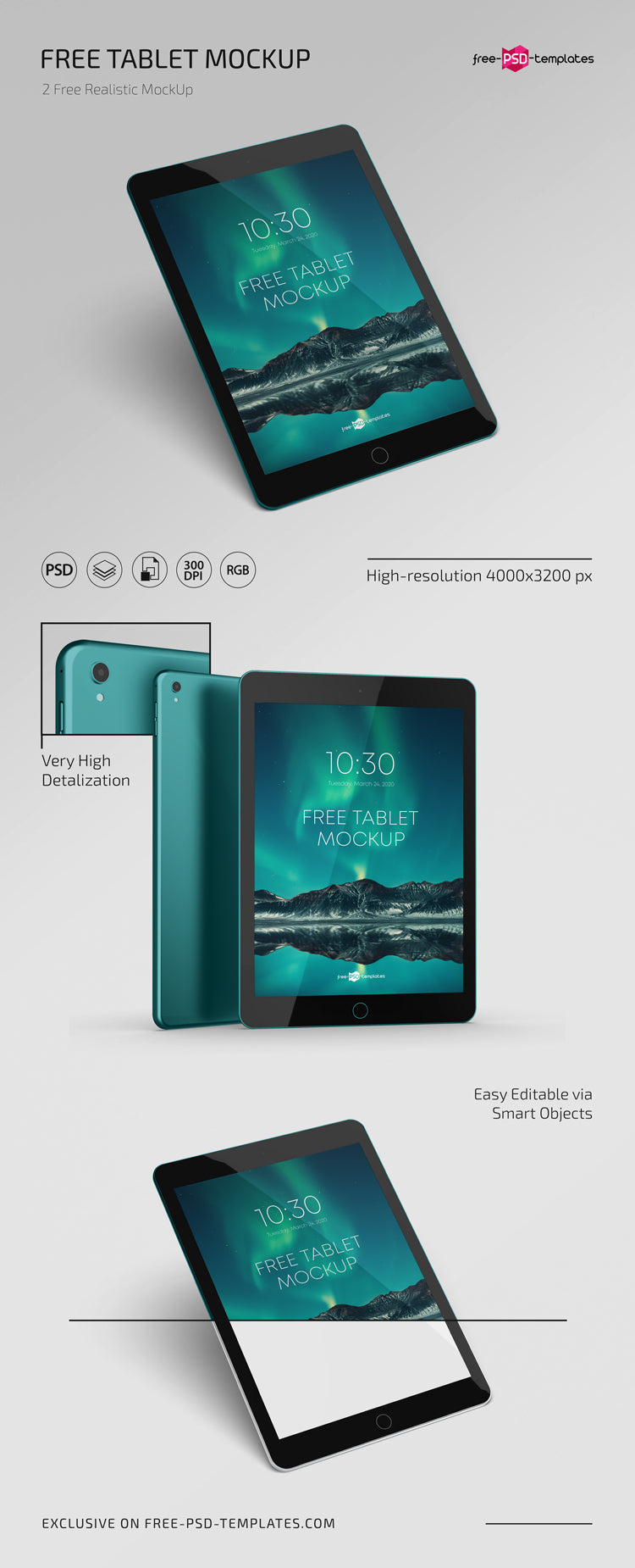 Free Photorealistic Tablet Mock-Up Template In Psd