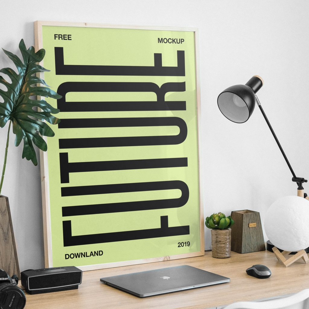 Free Picture Frame On Desk Mockup