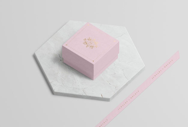 Free Pink Jewelry Box On Marble With Golden Symbol Psd