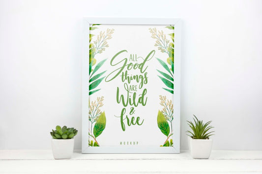 Free Plants Next To Frame Mockup Psd