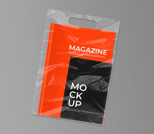 Free Plastic Bag With Magazine Mockup Psd