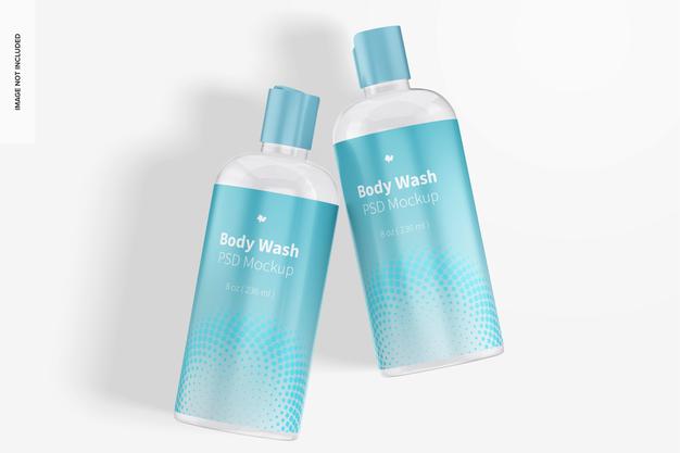 Free Plastic Body Wash Bottles Mockup, Top View Psd