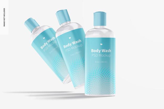 Free Plastic Body Wash Bottles Set Mockup Psd