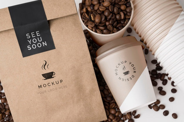 Free Plastic Cup And Paper Bag For Coffee Psd