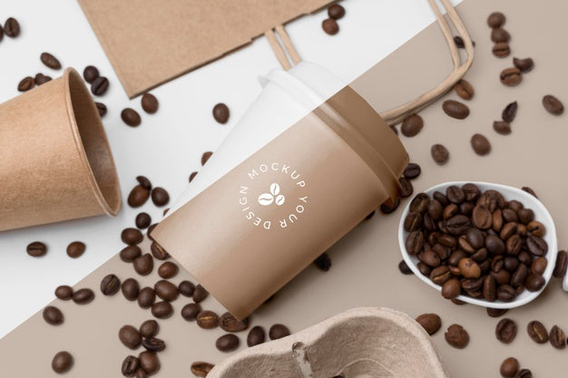 Free Plastic Cup With Coffee Beans Psd