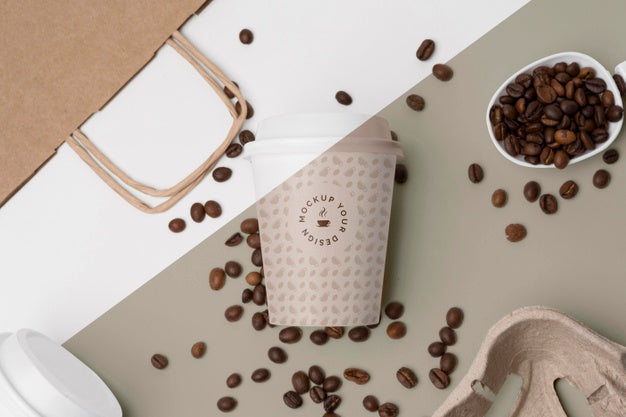 Free Plastic Cup With Coffee Beans Psd