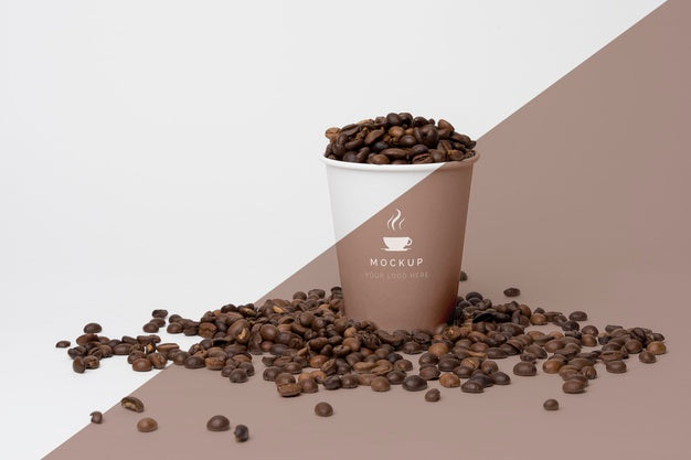 Free Plastic Cup With Coffee Beans Psd