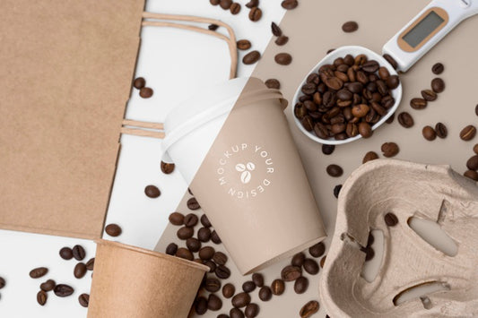 Free Plastic Cup With Coffee Beans Psd