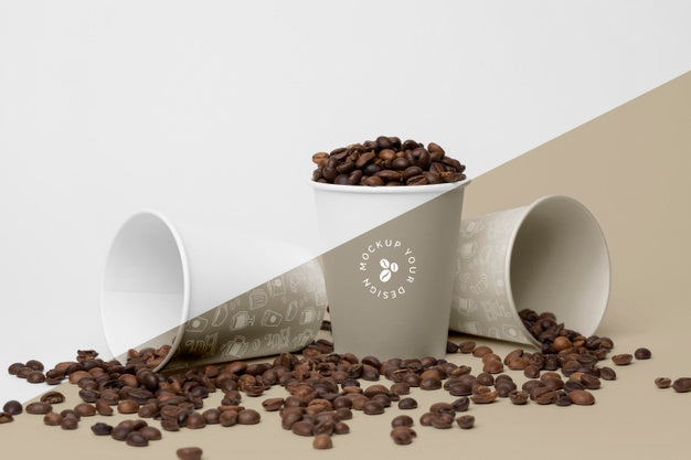 Free Plastic Cups With Coffee Beans Psd