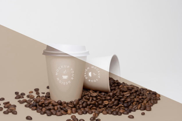 Free Plastic Cups With Coffee Beans Psd