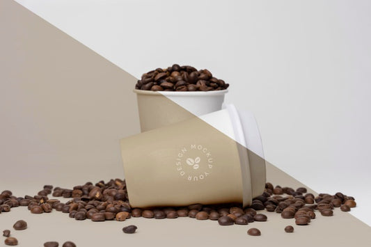 Free Plastic Cups With Coffee Beans Psd