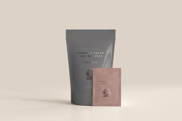 Free Plastic Stand-Up Pouch With Sachet Mockup Psd