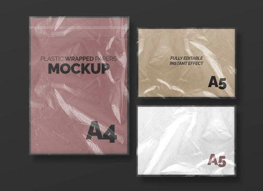 Free Plastic Wrapped Papers Mockup Set Psd