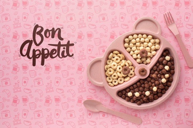 Free Plate In Cat Form With Cereals For Breakfast Psd