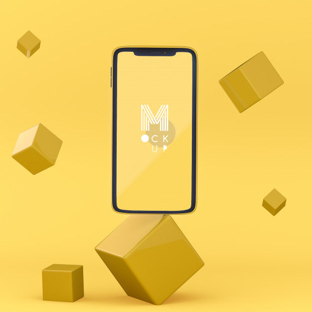 Free Pop 3D Yellow Phone Mockup Psd