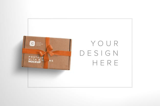 Free Postal Box With Bow And Ribbons Mockup Psd