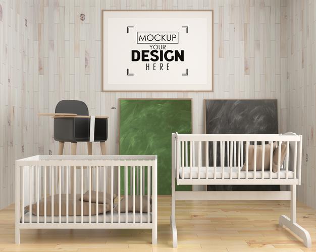 Free Poster Frame In Children'S Bedroom Psd Mockup Psd