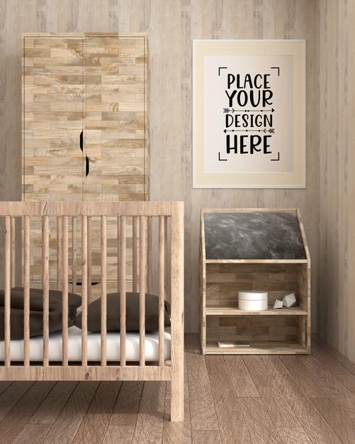 Free Poster Frame In Children'S Bedroom Psd Mockup Psd