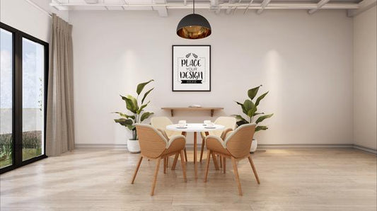 Free Poster Frame In Dining Room Mockup Psd