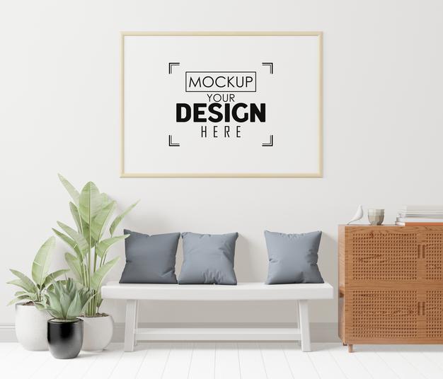 Free Poster Frame In Hall Mockup Psd