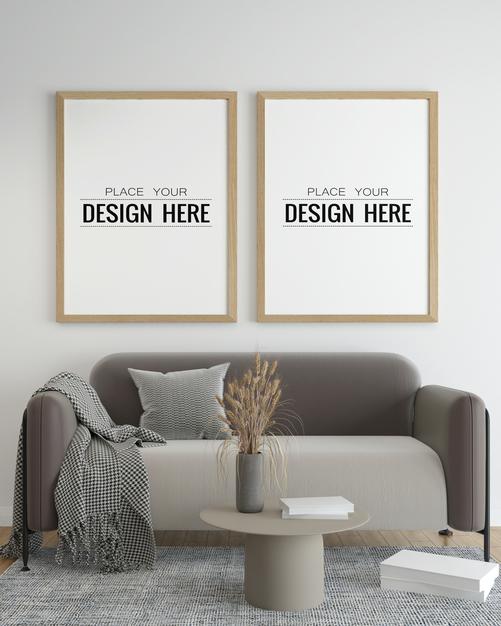 Free Poster Frame In Living Room Mock Up Psd